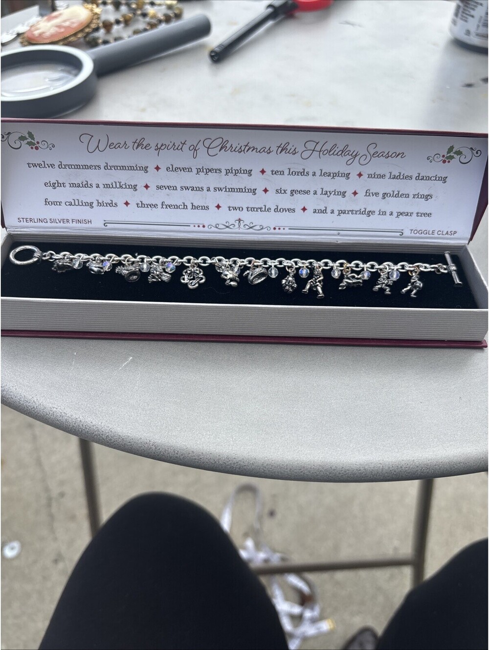 12 Days Of Christmas Charm Bracelet Sterling Silver Plated in Box